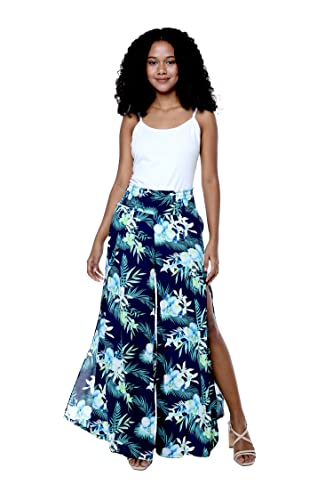 Lady High Slit Wide Leg Pants in Wispy Cereus Black