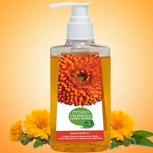 Image of Omeo Calendula Handwash Liquid Pump Bottle 500ml for Germs Free, Soft & Moisturized Hand with Aloe Vera & Calendula | Tough on Germs & Dirt | Safe for All Types Skin, Daily Use Hand Wash