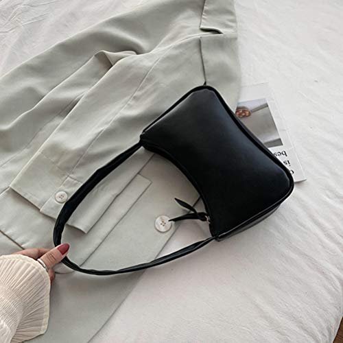 PU Leather Shoulder Bag, Retro Shoulder Bag for Women, Shiny Handbag, Retro Clutch Bag, Classic Handbag with Handle, Small Shoulder Bags, Purses for Women (Black)2