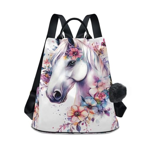 Horse Butterfly Flower Backpack for Women Anti Theft Large Fashion Travel Shoulder Bag Purse Rucksack Lightweight