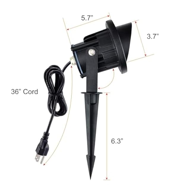 GBS9809 LED Spotlights, 9W 120V Line Voltage, 5000K Daylight, with Metal Ground Stake, Outdoor Flag Light, Landscape Spotlight, Corded Plug, Not Dimmable