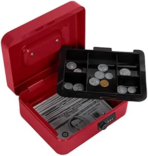 Sgorlds Cash Box with Combination Lock and Removable Cash Tray , Metal Lock Box for Cash Safe, 9.84"x 7.87"x 3.54", Black