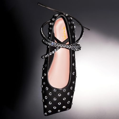 XYD Women Crystal Lace Up Flats Fashion Square Closed Toe Ankle Strappy Ballet Party Dating Shoes4