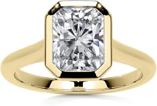 1CT-5CT Radiant Cut Moissanite Bezel Set Ring Diamond Engagement Rings for Women Wedding Bridal Ring 10k/14k/18k Solid Gold Silver Promise Gift for Her