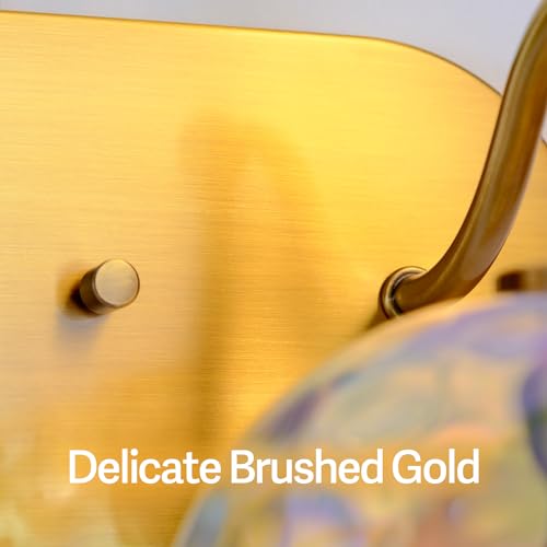 Image of Brushed Gold Vanity Light Stained Hammered Glass Wall Sconce 2-Light Brass Wall Lamp for Hallway Living Room Stairwell Bathroom Over Mirror (Brass Gold, 2-Light)