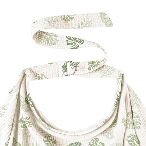 Image of Konssy Muslin Nursing Cover for Baby Breastfeeding, Breathable 100% Cotton Breastfeeding Cover with Rigid Hoop for Mother Nursing Apron, Multi-use Carseat Canopy (Monstera Green)