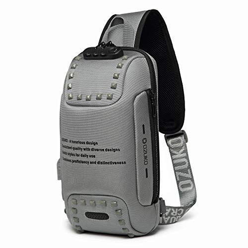 ボディバッグ USB充電ポート搭載 斜めがけ ワンショルダーバッグ メンズ 旅行カバン 盗難防止 防水 9.7インチiPad収納可 (9.グレー 2#)