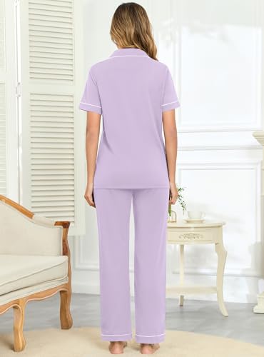 Image of Veseacky 100% Cotton Pajamas for Women Set Short Sleeve Button Down Sleepwear Soft 2 Piece Summer Pjs Lounge Sets S-XXL