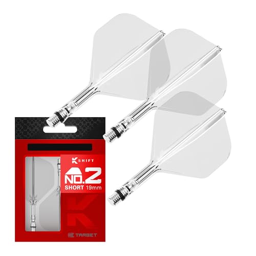 Target Darts K-Shift No.2 Integrated Flights & Shafts | K Shift No.2 Flight & Shaft System Clear K-Flex Short Shift Spin Base Professional Dart Accessories