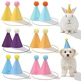 Tyqour 6PCS Mini Party Hats for Stuffed Animals Birthday Party Hats Felt Cone Hats with Pom Poms for Baby Small Cats Dogs Toy Figures Holiday Felt Hats