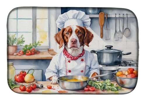 Caroline's Treasures DAC6221DDM Brittany Spaniel The Chef Dish Drying Mat Absorbent Dish Drying Mat Pad for Kitchen Counter Dish Drainer Mat for Countertop, 14 x 21", Multicolor