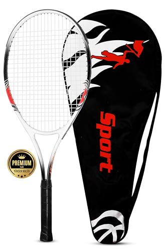 Deluxe 27 İnç Tenis Raketi Çantalı Yetişkin Tennis Racket L2 Grip 68 cm Kırmızı 527