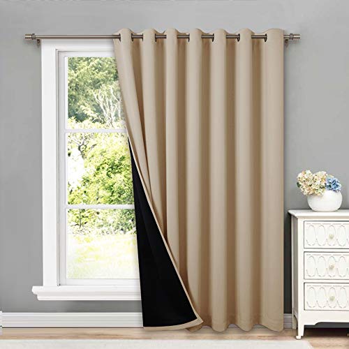 NICETOWN 100% Blackout Thermal Insulated Curtain, Noise Reducing Slider Curtain Panel with Black Lining, Full Light Blocking Patio Door Drapery (1 PC,