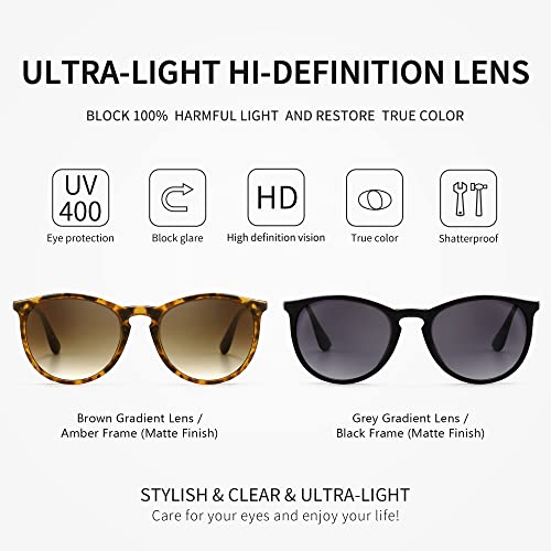 SUNGAIT 2 Pairs Round Polarized Sunglasses for Women Men Vintage Trendy Style Colored Lens UV4002