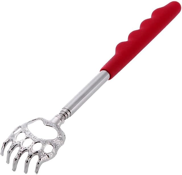 1Pc Red Telescopic Massager Bear Claw Back Scratcher Stainless Steel Metal Scratcher Back Telescopic Massager Convenient Massage Tools