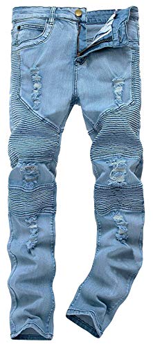 Skylinewears Mens Ripped Jeans, Distressed Destroyed Slim Fit Straight Leg Stretch Denim Pants