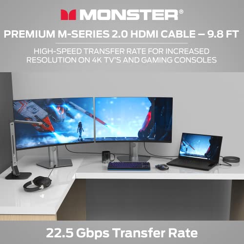 Image of Monster M-Series Certified Premium HDMI Cable 2.0, High-Speed 22.5 Gbps, 4K UHD 60Hz, Triple-Layer Shielding, Duraflex Jacket, HDMI Cable for TV, Monitor, Gaming, PC, 9.8 ft