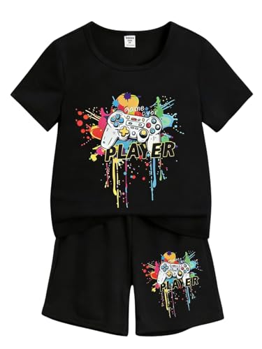 Cakaner Summer Boy Clothes Short Sleeve Graphic Tee and Pull-On Shorts Kids Casual Clothing Set Size 9 10
