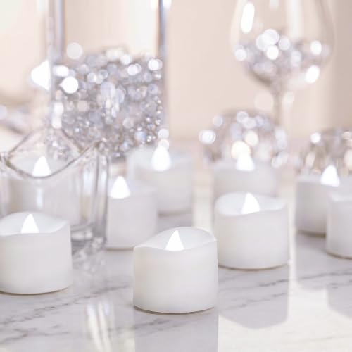 Image of Homemory 50-Pack Flameless Tea Lights Candles Battery Operated, 200+ Hours | Flickering LED Tealights for Glass Holders, Christmas Villages, Winter Weddings, Banquets, Silver Events and Holiday Displays