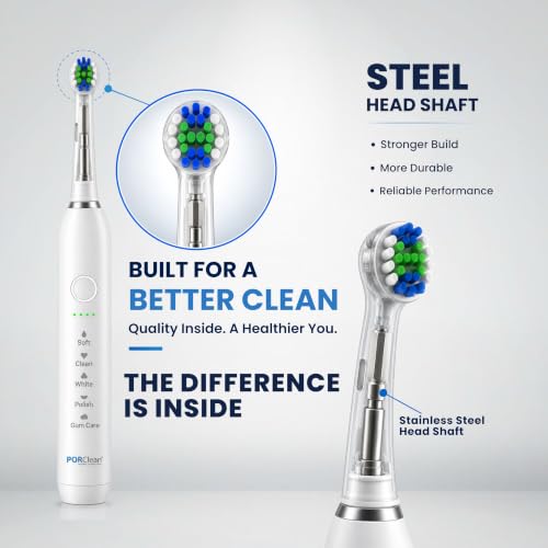 Image of PORClean SpinPRO Electric Toothbrush with UV Toothbrush Sanitizer Holder Combo | 53 Rotary Cleaning, 5 Modes, 5,600-8,500 RPM, Dupont Tynex Bristles, 30-Day Battery, IPX7 Waterproof, UV-C + UV-A