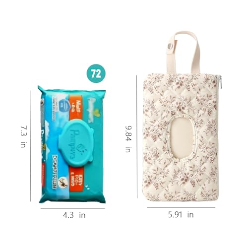 Quilted Baby Wipe Holder Quilted Wipe Pouch Portable Hanging Floral Wet Wipes Bag for Car, Stroller by BBIQI - Image 6