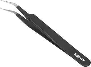 Kadimendium Pinça à prova de estática, resistente a ácidos alcalinos, ponta pontiaguda, aço inoxidável, SMD Pinça HRC40-45, isolamento térmico de 113 mm para sobrancelhas