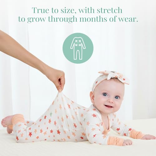 Image of PATPAT Bamboo Viscose Baby Footie with Headband, NB-2T | 2 Way-Zipper, Fold-over mittens and feet, Soft and Breathable, True to size, Stretchy for duration, Comfort in every season