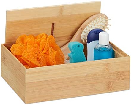 Relaxdays Aufbewahrungsbox mit Deckel, Bambus Kasten, Deko, für
