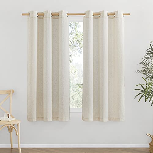 NICETOWN Thick Linen Blend Curtains Flax Textured for Bedroom, Rustic Grommet Semi Sheer Privacy Added Window Curtains & Drapes Light Filtering for Nu