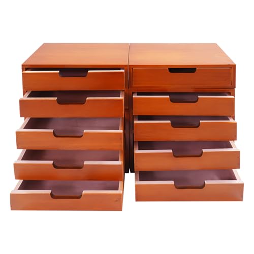 Hanmorfarbi 4-Piece Drawer Cabinet Set, Stackable Units - Multi-Tier Wooden Drawer Desktop Storage Rack, 10 Drawers for Office Room Storage (Brown)