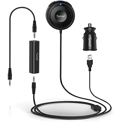 Bluetooth Car Kit, AUX Bluetooth Adapter for Car with Ground Loop Noise Isolator for Handsfree Talking and Music Streaming, Wireless Bluetooth Receiver with Cover