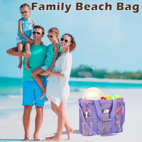 Image of Fammart Mesh Beach Bag for Women, Large Beach Toy Pool Bag with Zipper Pocket, SandProof Cruise Essentials 2026 Family Travel