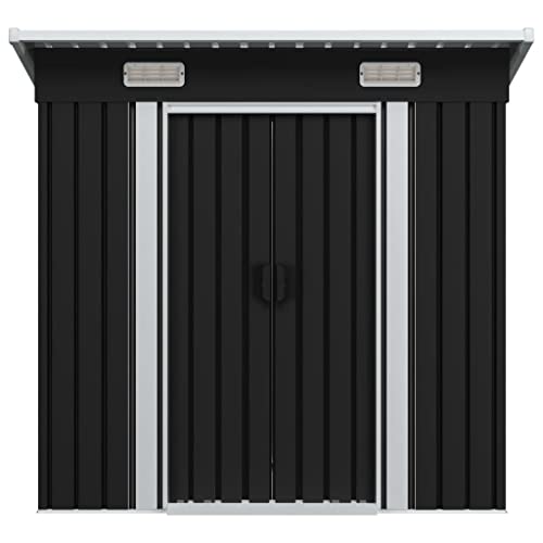 Metall Gerätehaus mit Pultdach, Lüftungsschlitzen & Schiebetür, 190 x 124 x 181 cm Anthrazit Geräteschuppen Gartenhaus… – Bild 3