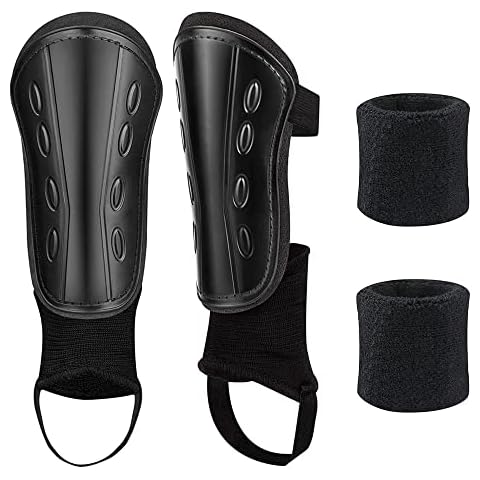 Siwinparts 1 Pair Shin Pads Boys Ankle Guard 4-7 Years Old Kids Football Shin Pads with Ankle Protection Kids Shin Guards Soccer and 1 Pair Sports Wristbands for Kids Youth Beginner Cover