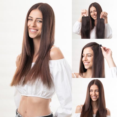 Image of HairOriginals 100% Human Hair Extension for Women | Clip-In Side Patch Pair for Instant Volume and Length, Pack of 2 - Natural Brown, 18 Inches
