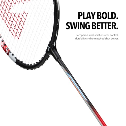 Image of Boldfit Badminton Rackets Aluminium Badminton Racket with Full Cover Bag Standard Shuttle Bat Match Shuttle Bats Lightweight Badminton Shuttle Bat Aeroflex - Red Set