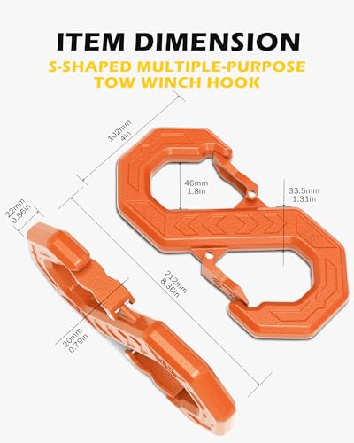 Image of 3 /8 inch Tow Hook, S-Shaped Winch Hook, 33,000lbs Breaking Strength, G80 Heavy Duty Forged Steel, Fast Connect Winch Shackle Towing Hook for Trucks, SUVs, ATVs, Trailers, Orange