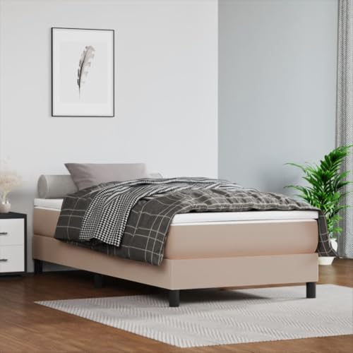 kithwjll Colchón de muelles ensacados de dureza media, 120 x 190 x 20 cm, con funda de piel sintética, capuchino, ergonómico, transpirable, para dormitorio, habitación de invitados y camping
