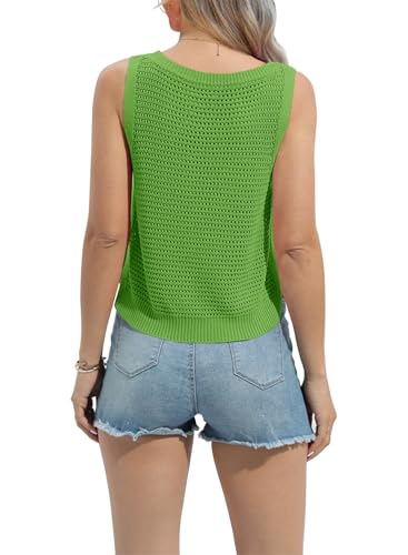 Image of FISACE Womens Crochet Tank Top Sleeveless Knit Summer Sweater | Round Neck, Hollow Out, Lightweight , Casual Crop,Cute Boho Vest