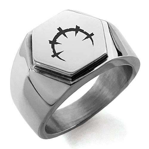 Stainless Steel Dark Mage Emblem Hexagon Crest Flat Top Biker Style Polished Ring