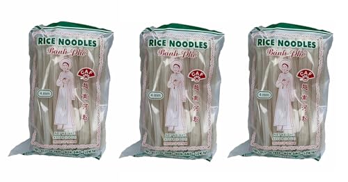 CAF Premium Rice Noodles – Gluten-Free Banh Pho Rice Sticks for Pho, Pad Thai & Stir-Fry – 14 Ounce, 4mm (Pack of 3) – Vietnamese & Thai Style Rice Noodles