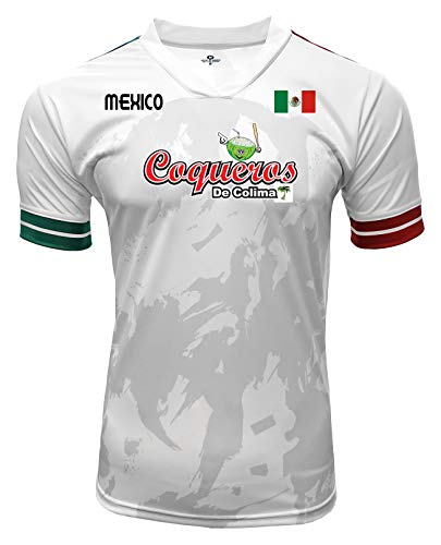 Jersey Mexico Los Coqueros de Colima 100% Polyester White/Grey_Made in Mexico (Small)