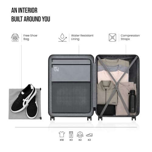Image of HRX Force Medium Size Dark Green Polycarbonate Hard Shell Suitcase - Premium Travel Trolley Bag with 8 Spinner Wheels, Number Lock & Water Resistant Body