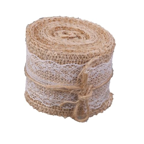 Image of MorningVale Hessian White Lace Burlap Craft Ribbon For Vintage Wedding Home Decor (2Pcs)