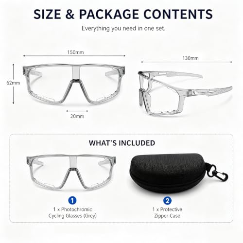 Image of Gray Photochromic Sunglasses for Men, Sports Sunglasses Set