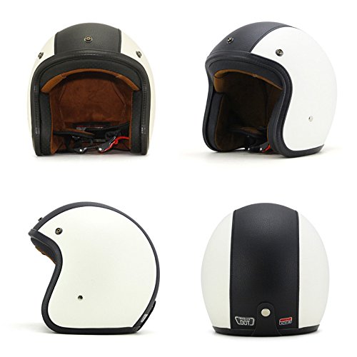 Woljay Black & White 3/4 Open Face Motorcycle Helmet with Bubble Shield