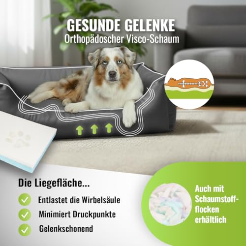 CopcoPet Hundebett mittelgroße Hunde – Waschbares Hundekissen 【Wendebett】 Hundekorb aus Kunstleder - Formstabiles Hundesofa - Hundekörbchen mit erhöhten Rand, Dog Bed Grau 100 x 80 cm