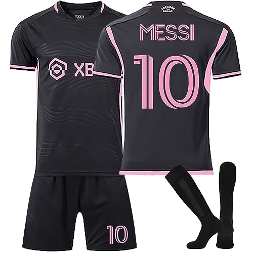 Messi Trikot Kinder Erwachsene Miami Nr.10 Messi Fussball Trikot Set, 23/24 schwarz, Rosa, Blau Fußball Trikot Trainingsanzug Shirts Shorts und Socks, Football Kit for Jungen Mädchen