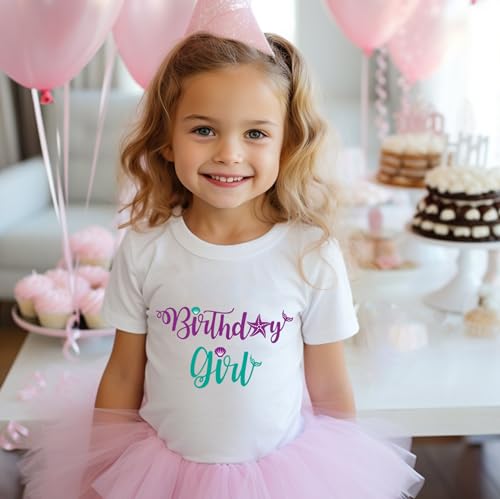 Image of Birthday Shirt Girls Toddler T-Shirts Unicorn Mermaid Birthday Tees Little Kids Top Outfit White Pink 2nd 3rd 4th 5th 6th 7th