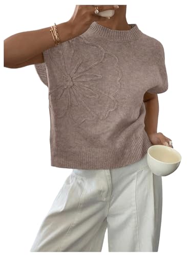 Image of SOLY HUX Women's Short Sleeve Sweater 3D Floral Sweaters Pullover Tank Tops Knit Vest Trendy Fashion Clothing